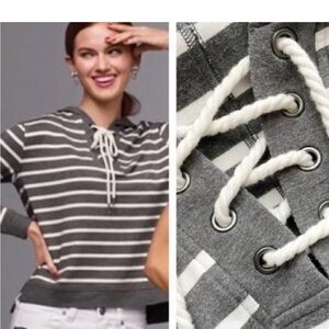 CABI 5324 Windward Hoodie Top Striped with Laced Up Top, Size M